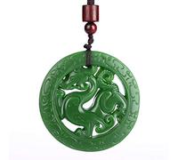 Yigedan - Pendentif avec Dragon sculpté en creux - Talisman en forme de pièce - En jade vert naturel