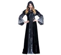 YIGEJOY Costumes d'halloween pour Femmes Robe De Sorcière avec Cape À Capuchon Cosplay Adulte Robe Faucheuse Médiévale(L)