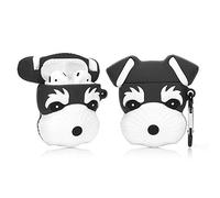 YIGEYI Airpods Étui en Silicone Compatible avec Les Airpods 1 et 2 Case Couverture de Dessin Animé 3D Mignon Drôle [Série d'animaux de Compagnie] (Chien Noir Schnauzer)