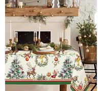 Yighty Nappe de Noël Rectangulaire 152,4 x 213,4 cm - Motif Sapin, Élan, Décoration de Vacances - Polyester Imperméable et Infroissable pour Cuisine, Hiver