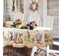 Yighty Nappe Ovale de Pâques - 152,4 x 213,4 cm - Motif Floral Printanier et Œuf - Imperméable et Infroissable - Décoration