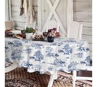 Yighty Nappe Ovale Rustique de 152,4 x 213,4 cm, Bleu et Blanc, imprimé Village français Classique, Polyester imperméable pour décoration de Cuisine de Ferme, Tables d'intérieur et d'extérieur, fêtes
