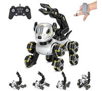 Yigowyigo Chien Robot pour Enfants - Interactif, Commande Gestuelle, Montre, Bras Préhenseur, Acrobaties 8 Roues, Lumière & Musique, Programmable, Double Batterie - Cadeau Fille Garçon 3-12 Ans