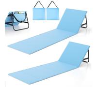Yigowyigo Lot de 2 tapis de plage pliables avec dossier - 180 x 55 cm - Bleu - Léger - Avec dossier réglable et compartiment de rangement - Pour plage, jardin, voyage