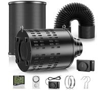 Yigowyigo Ventilateur tubulaire en ligne 100 mm avec régulateur de vitesse variable, température et humidité, moteur EC 24 W max 3000 tr/min, filtre à charbon, système de ventilation 215 CFM, kit