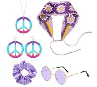 YIGZYCN Bijoux hippie des années 1970 pour femme avec bandeau, collier, boucles d'oreilles, lunettes, Plastique