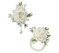 YIGZYCN Bouquet de fleurs en soie style vintage pour poignet avec perles élégantes, Fleur en soie