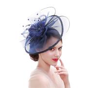 YIGZYCN Chapeau bibi respirant à plumes avec voile décoré réglable pour activités de plein air célébrations chapeau de fête en maille, bleu marine, taille unique