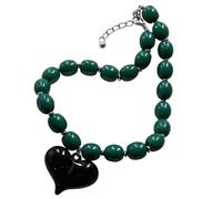 YIGZYCN Collier de perles en résine avec pendentif en forme de cœur - Longueur réglable - Chaîne clavicule pour femme - Bijoux élégants en forme de cœur