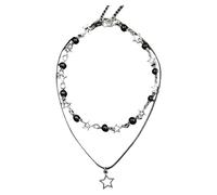 YIGZYCN Collier ras du cou élégant en forme d'étoile avec perles noires en cuir synthétique Longueur réglable