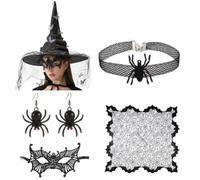 YIGZYCN Collier ras du cou et boucles d'oreilles pour femme Chapeau de sorcière Masque pour Halloween