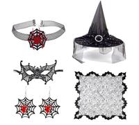 YIGZYCN Collier ras du cou pour femme avec chapeau de sorcière, masque pour les yeux, boucles d'oreilles pour Halloween, bal masqué, cosplay, accessoires de costume de sorcière