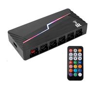 YIGZYCN Contrôleur de hubs de ventilateur ARGB et PWM à double canal 12 ports avec télécommandes pour une gestion efficace du refroidissement dans les jeux intelligents, contrôle de la température