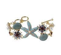 YIGZYCN Élégante étoile de mer coquillage avec perles d'imitation et strass, accessoire pour femme, bijoux de vacances à la plage, strass