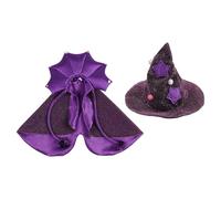 YIGZYCN Ensemble chapeau et capes de sorcière tendance en polyester doux et confortable pour Halloween, jeu de rôle, costume d'Halloween pour animal domestique