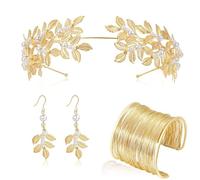 YIGZYCN Ensemble d'accessoires de costume de déesses grecques Toga romaine pour fête, bandeau, bras, manchettes, bracelet, boucles d'oreilles, collier, Métal