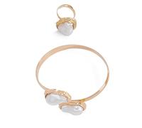YIGZYCN Ensemble de bijoux et bagues avec perles irrégulières - Accessoire de mode pour femme - Style baroques français - Ensemble de bijoux de mariage