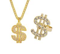 YIGZYCN Ensemble de bijoux Hip Hop avec pendentif signe dollar et anneaux cool accessoires rappeur