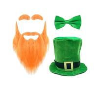 YIGZYCN Ensemble de costume de fête de patricks avec chapeau de leprechaun, sourcils, moustache, chaussures, couvre-chaussures pour fête, costume de leprechaun