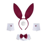 YIGZYCN Ensemble de costume pour femme avec oreilles de lapin, bandeau, nœud papillon, manchette, queue de lapin pour Halloween, cosplay, fête de Pâques