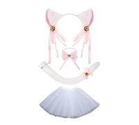 YIGZYCN Ensemble de costumes de chats avec oreilles de chat, bandeaux, queue, nœuds, tutu, autocollants pour le visage des animaux, costumes de cosplay pour Halloween, fête de Noël