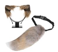 YIGZYCN Ensemble de jeu de rôle en forme d'animal avec queue d'animal et bandeau d'oreille en peluche pour femme - Costume d'Halloween et de costumade