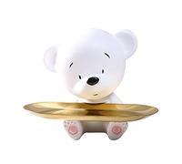 YIGZYCN Jolie statue d'ours blanc avec plateau à clés, fruits, collations, assiette à bonbons, plateau à bijoux esthétique