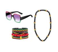 YIGZYCN Juneteenth Ensemble de bijoux africains pour femme Jamaïque Accessoires Queen Dangle Boucles d'oreilles Bracelet de perles de lunettes de soleil pour femmes noires, Tissu
