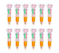 YIGZYCN Lot de 12 stylos à bille multicolores en forme de cœur 4 couleurs en 1 0,7 mm pour étudiants, enfants, Saint-Valentin, échange scolaire, cadeau multicolore