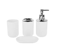 YIGZYCN Lot de 4 organisateurs de salle de bain contemporains avec porte-brosse à dents, distributeur de savon et plateau avec design moderne blanc