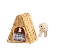 YIGZYCN Niche en rotin tissé et chien, figurine 1/12 pour maison de poupée, meubles de paysage, accessoires pour enfants, création de jeux de simulation, niche miniature