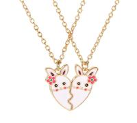 YIGZYCN Paire de colliers avec pendentif en forme de cœur et de jolis lapins pour filles dans une couleur élégante, idéal pour les fêtes ou les cadeaux Collier en alliage