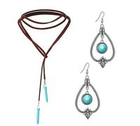 YIGZYCN Parure de bijoux bohème pour femme - Bijoux fantaisie tendance - Collier turquoise - Bracelet - Boucles d'oreilles - Lunettes de soleil - Serre-tête - Cadeau, Pierre