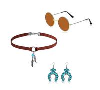 YIGZYCN Parure de bijoux bohème pour femme - Bijoux fantaisie tendance - Collier turquoise - Bracelet - Boucles d'oreilles - Lunettes de soleil - Serre-tête - Cadeau, Pierre
