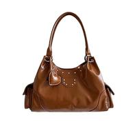 YIGZYCN Sac à bandoulière élégant en polyuréthane coréen - Design rétro - Léger et résistant à l'eau - Pour le travail - Sac à main essentiel pour femme, marron, One Size