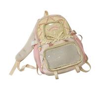YIGZYCN Sac à dos à livres de couleur contrastée avec détails en dentelle à volants, plusieurs poches, spacieux pour femmes et filles, nylon polyester résistant à l'eau, sac à livres de couleur