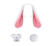YIGZYCN Serre-tête en fourrure douce pour lapins, cosplay, bal masqué, bandeau en dentelle, queue, pompons, bandeau pour fête d'anniversaire, oreilles de lapin, couvre-chefs