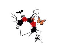 YIGZYCN Serre-tête unisexe en bois de cerf avec détails chauve-souris et branche noire pour célébrations à thème, bandeau pour cheveux chauve-souris papillon pour événement à thème