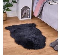 YIHAIC Peau de Mouton synthétique,Cozy Sensation comme véritable Laine Tapis en Fourrure synthétique, Man-Made Luxe Laine Tapis de Canapé Coussin (Noir, 50 x 80 cm)