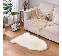 YIHAIC Peau de Mouton synthétique,Cozy Sensation comme véritable Laine Tapis en Fourrure synthétique, Man-Made Laine Tapis de Canapé Coussin (Blanc, 50 x 80 cm)