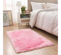 YIHAIC Peau de Mouton synthétique,Cozy Sensation comme véritable Laine Tapis en Fourrure synthétique, Man-Made Luxe Laine Tapis de Canapé Coussin (60x90cm, Rose)