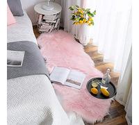 YIHAIC Peau de Mouton synthétique,Cozy Sensation comme véritable Laine Tapis en Fourrure synthétique, Man-Made Luxe Laine Tapis de Canapé Coussin (Rose, 60 x 160 cm)