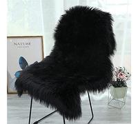 YIHAIC Peau de Mouton synthétique,Cozy Sensation comme véritable Laine Tapis en Fourrure synthétique, Man-Made Luxe Laine Tapis de Canapé Coussin (Noir, 60 x 90 cm)