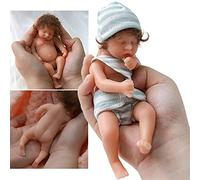 YIHANGG 6 Pouces Mini Reborn Bebe Réaliste Poupée Fille Nouveau-Née avec Cheveux Bouclés Enracinés Vêtements Silicone Complet du Corps Poupée Bébé Endormie 15cm