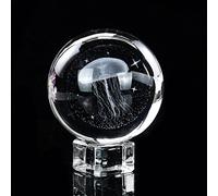 YIHANSS 60 mm 3D Jellyfish Figurine Crystal Ball Laser Laser gravé Miniature Sphere Globe Affiche Stand de décoration Home Accessoires