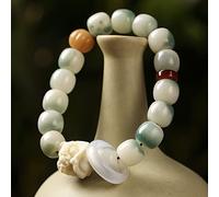 YIHANSS Bracelet Bodhi naturel 11 × 12 mm perles de baril gradient de corozo noix sculptée Lion Lucky Charm agate ring