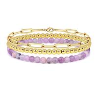 YIHANSS Bracelet de 4 mm de bracelet en pierre naturelle 4 mm Ensemble de bracelet perlé pour les femmes Bijoux de bracelets en couches rétro, lave, cristal de 19 cm (couleur: or, taille: 19cm)