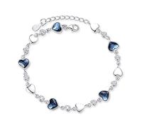 YIHANSS Bracelet pour femmes Femmes plaqué 925 Bracelet Sterling Collier de coeur bleu et boucles d'oreilles Bijoux en cristal collection Bridesmaid Bracelets cadeau d'anniversaire pour la petite