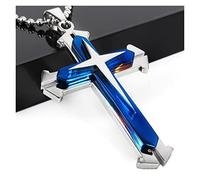 YIHANSS Colliers Collier Punk en Acier Collier de Croix pour Hommes à Trois Couches Collier pour Hommes Pendants Noir et Bleu (Taille: blu)