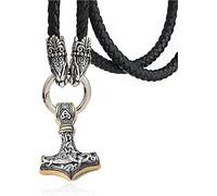 YIHANSS Colliers Men's Odin Thor's Hammer Mjolnir Pendant Viking Dragon Wolf Head Wold Collier de chaîne en cuir tressé, bijoux d'amulette nordique scandinave nordique scandinave vintage